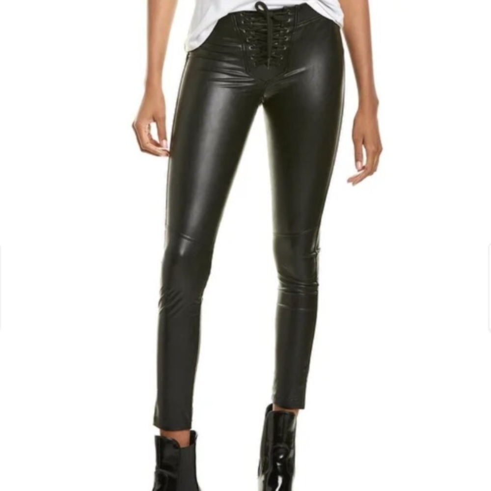David Lerner Black Faux Vegan Leather Lace-Up Legging Small‎ NWT
